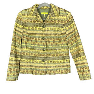 Sigrid Olsen Blazer Women Medium Jacket Green Floral Quilted Cotton Career Artsy